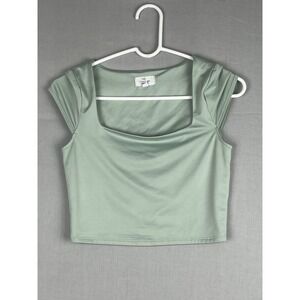 Live in the Moment Green Square Neck Fitted Short Sleeve Top Women's Size M